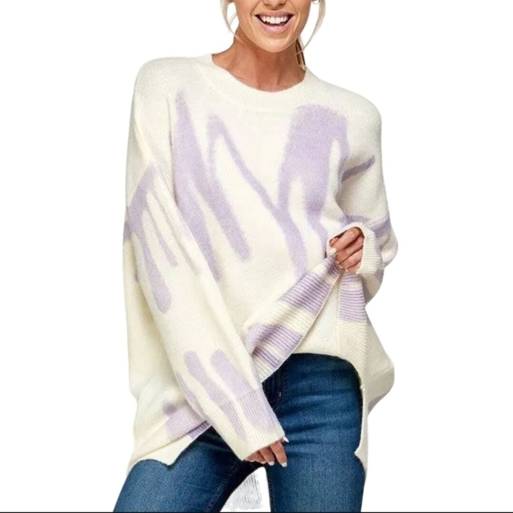 Altar'd State Super Oversized Art To Wear Cream Lavender Sweater Size S/M